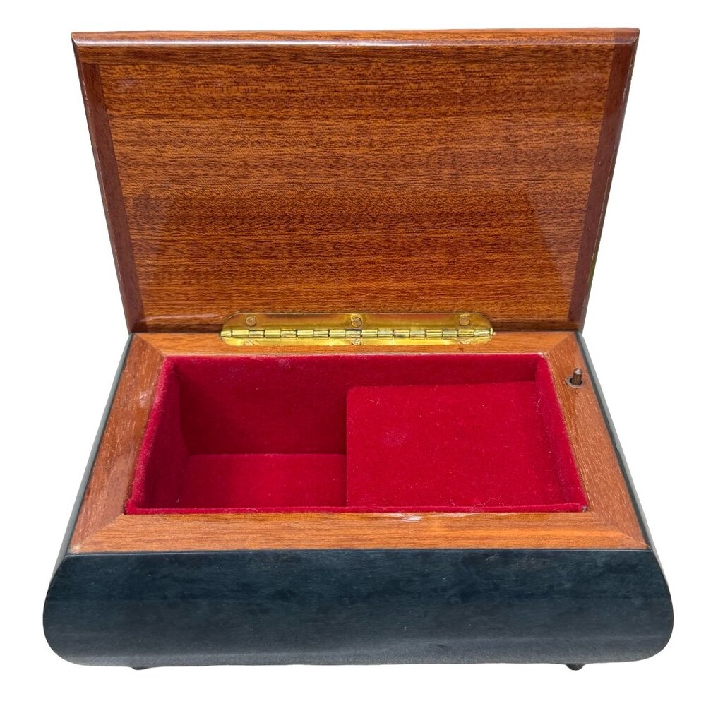 Reuge Inlaid Floral Jewelry Music Box Green Rectangle Italy Song Fascination VTG - Picture 3 of 11